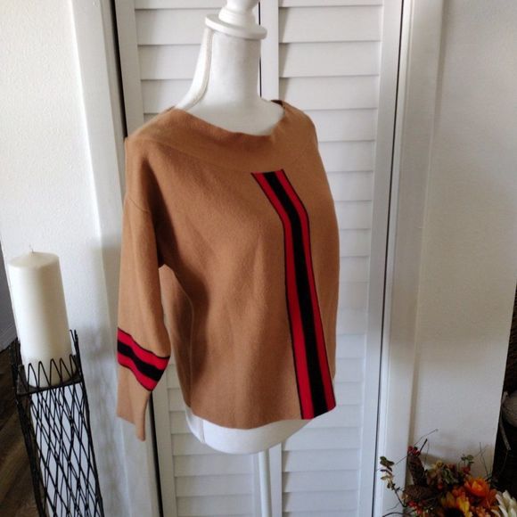 RIVER Island off shoulder sweater with contrasting red/black stripe. Sz. 10 - Picture 5 of 8